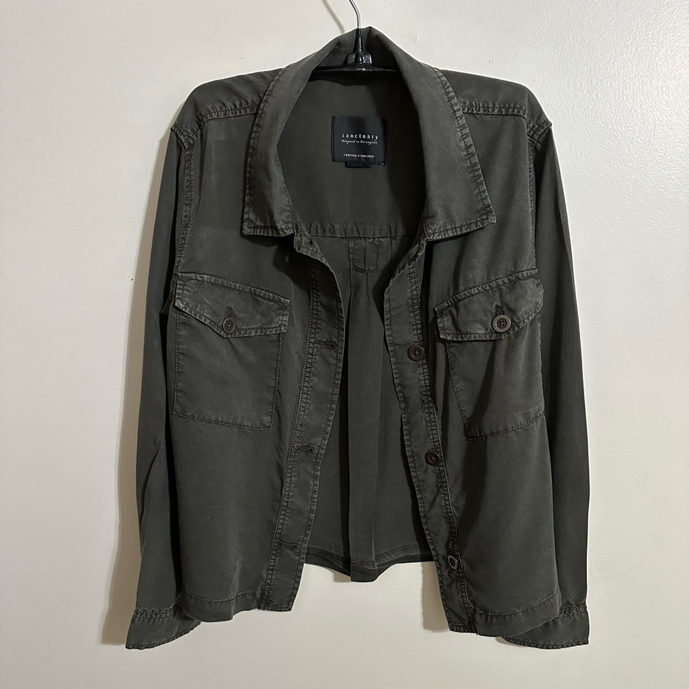 Sanctuary Khaki Green Cropped Trench Jacket, Size L